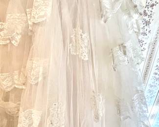 Detail pic, Wedding gown all lace and tulle with applique and iridescent sequins.  