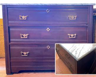 Antique German Marble top chest. 
Original White marble top & hardware. 