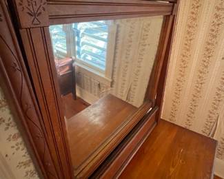 Detail pic, Antique Eastlake beveled lead glass beveled mirror 