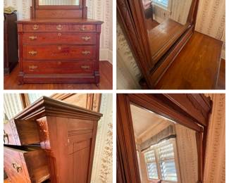 Eastlake 6 drawer locking dresser with tilting beveled mirror. 
