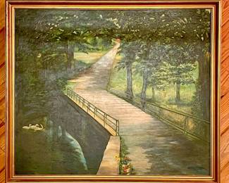 Original Painting Bridge over Stream 