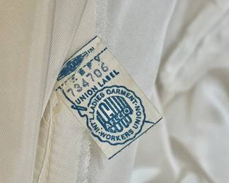 Detail pic, wedding gown garment tag. Circa 1960s