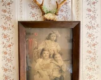Antique framed photograph of children 
Antique Deer Antler rack