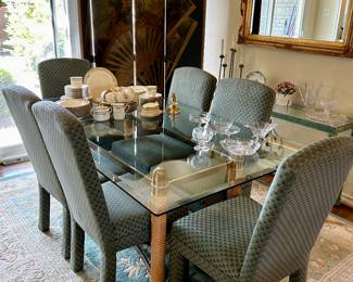 Very Cool Italian Designer Tommaso Barbi Faux Tusk Brass Dining Table & Chairs
