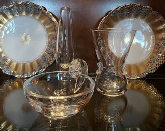 Steuben Vases and Olive Bowl