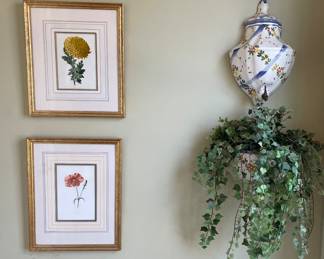 Botanical Prints and 2pc Italian Lavabo 