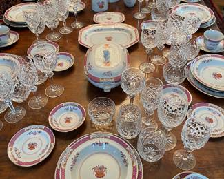 101 Piece set of Spode "Lord Calvert" and 84 Piece Set of Waterford "Powerscourt"