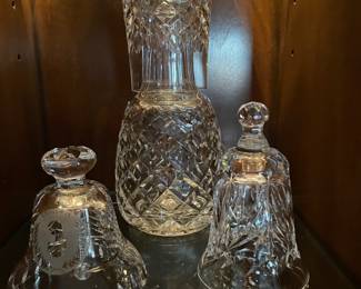 Waterford 2pc Bedside Carafe and 2 Waterford Bells
