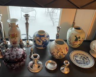 Assorted Chinese Vases and Misc. Sterling
