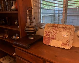 Antique cruet set and China platter