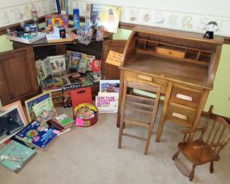 Kid's books. Craft supplies. Chid's desk and chair set $20 sale price