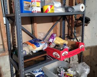 Metal shelving$25 sale price. contents fill-a-bag