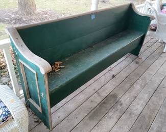 Skating bench, has notches on front from skates over the years. $50 sale price