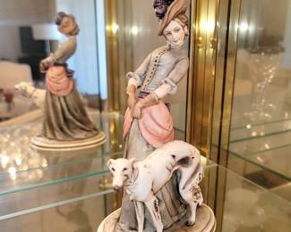 Capodimonte Lady with Dog Italian porcelain figurine (leash missing)
