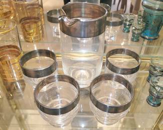 VTG MCM Cocktail Silver Rimmed Glasses with pitcher (Dorothy Thorpe?)