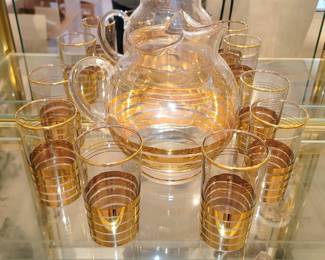 Vintage MacBeth-Evans Sovereign Glass Ball Pitcher with Ice Lip, plus Matching Glasses (6)