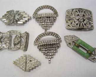 ANTIQUE RHINESTONE BUCKLES, PIN, AND SHOE CLIPS