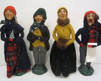  FOUR BYERS CHOICE 1979 CAROLERS.  TWO MEN AND TWO WOMEN.  SIGNED ON BASE.  14" TALL
