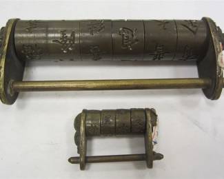 TWO CHINESE BRASS COMBINATION LOCKS