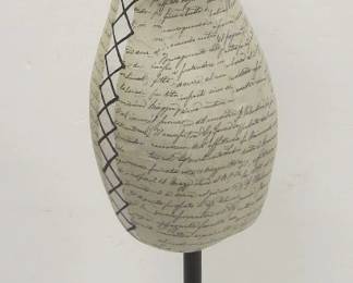  DRESS FORM DISPLAY / JEWELRY HOLDER WITH IRON BASE AND PAPER MACHE BODY.  35.5" TALL