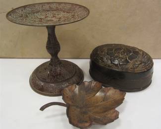 THREE BRONZED TONE METAL PIECES