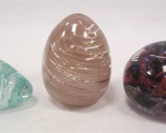 THREE ART GLASS PAPERWEIGHTS