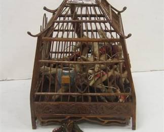 HANGING BIRD CAGE WITH FIBER ART TASSEL 