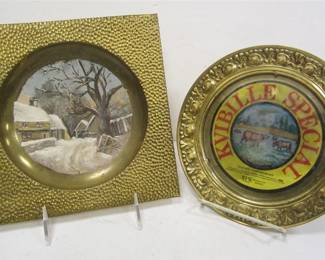SMALL ADVERTISER AND PAINTING ON STAMPED BRASS WALL PLAQUE