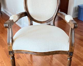 Walnut Finish Linen Upholstered Fauteuil Chair - Only One. Photo 1 of 3.