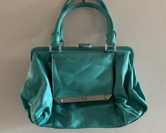 Aqua Leather Hand Bag.