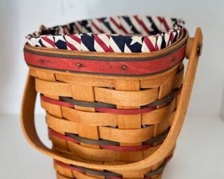 Longaberger Basket With Handle & Patriotic Liner. Photo 2 of 2