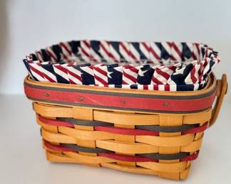Longaberger Basket With Handle & Patriotic Liner. Photo 1 of 2