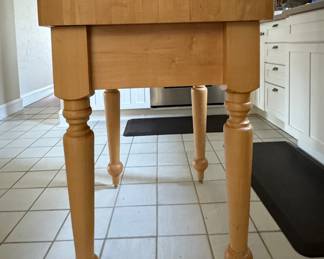 Boos Rustic Butcher Block Table with Turned Legs and Drawer. Measures 34" x 24" x 34.5" H. Photo 3 of 3.