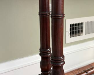 Regency Style Mahogany Pembroke Table With Faux Bamboo Legs & Double Drawers. Measures 25" - 33" W x 19" D x 27.5" H. Photo 3 of 4.