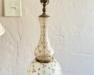 Vintage Opaque Glass Table Lamp with Floral Motif. Photo 1 of 2.