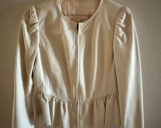Napa Leather Peplum Leather Jacket with Puff Sleeves.