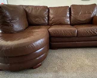 Mid-Century / Hollywood Regency Style Leather Sofa with Right Facing Chaise. Photo 1 of 2.