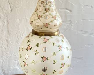 Vintage Opaque Glass Table Lamp with Floral Motif. Photo 2 of 2.