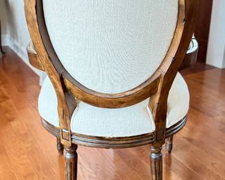Walnut Finish Linen Upholstered Fauteuil Chair - Only One. Photo 2 of 3.