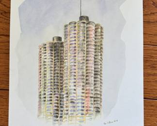 Print of Marina Towers Watercolor.