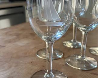 Set of 5 Etched Glass Wine Glasses with Sailboat Motif. Photo 1 of 2.