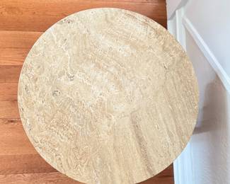 Neoclassical Stye Marble Top Mahogany Side Table. Measures 21.5" D x 19" H. Made In Italy. Photo 2 of 3.