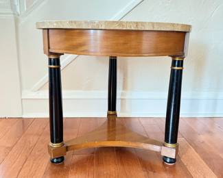 Neoclassical Stye Marble Top Mahogany Side Table. Measures 21.5" D x 19" H. Made In Italy. Photo 1 of 3.