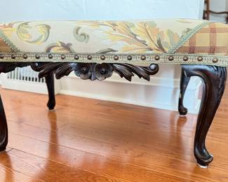 Maple Upholstered Bench with Nailhead Trim. Measures 14" W x 26" D x 18" H. Photo 1 of 4.