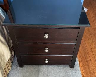 Pair of 3-Drawer Glass Top Bedside Tables. Photo 2 of 2.