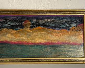 "Sunset Spilling Into River" Original Oil Painting by Tom Rolls.