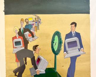 W. B. Park magazine proof - original ink & watercolor - weight of computers on a man