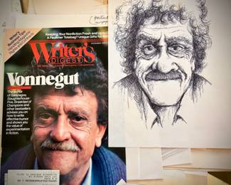 W. B. Park magazine proof - original ink & watercolor - portrait of Kurt Vonnegut 