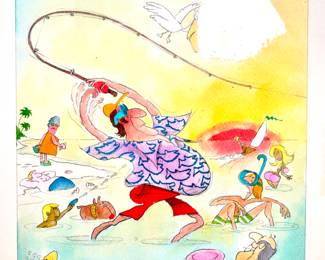 W. B. Park magazine proof - original ink & watercolor - fishing at the beach