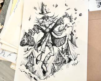 W. B. Park magazine proof - original ink & watercolor - Victorian business man with coins - possibly Scrooge